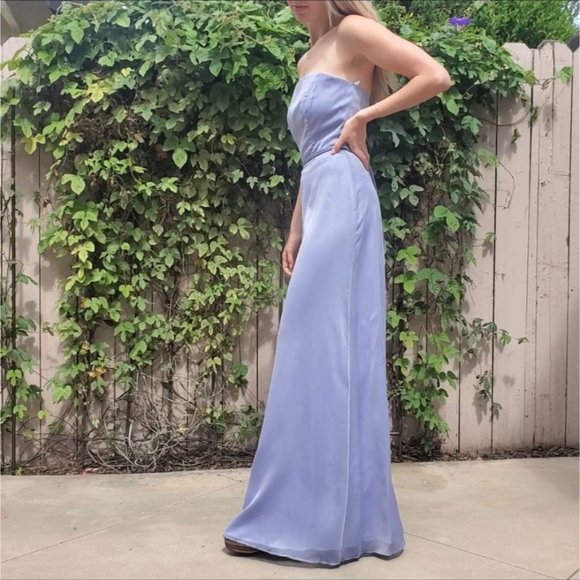 Vintage Watters and Watters Light Blue Strapless Chiffon Maxi Dress Size 2 - Picture 1 of 13